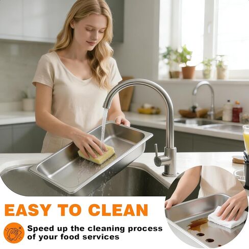 6 عبوات من مقالي الفندق المصنوعة من الفولاذ المقاوم للصدأ، مقاس كامل 4 بوصة بعمق 0.8 مم سميكة مضادة للمربى مع غطاء، لطاولات البخار والمطاعم والمطاعم والاستخدام الصناعي in Kuwait