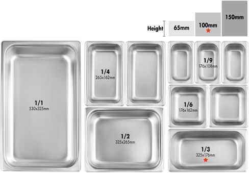 مقلاة طاولة بخار من الفولاذ المقاوم للصدأ مقاس 1/3 من New Star Foodservice، 12.8 × 7.0 × 4.0 بوصة، 18/8 من الفولاذ المقاوم للصدأ، مقياس 24، معتمدة من NSF (مجموعة من 6) in Saudi Arabia