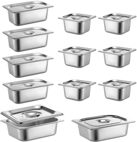 Maxdot 12 Set Stainless Steel Hotel Pan 1/2 1/4 1/6 Size 4 Inch Deep with Lids, Stainless Steel Steam Table Pan Commercial Food Pans for Restaurant Catering Salad Bar Party Supplies Metal Steam Tray in Saudi Arabia
