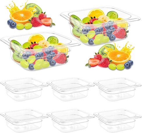 8 عبوات من مقالي الطعام المصنوعة من البولي كربونات مقاس 1/6 - مقالي فندقية تجارية شفافة عميقة مقاس 2.5 بوصة لطاولات الإعداد والبوفيه - حاويات تخزين الطعام البارد مقاومة للكسر وقابلة للتكديس (6.9 بوصة × 6.4 بوصة) in Kuwait