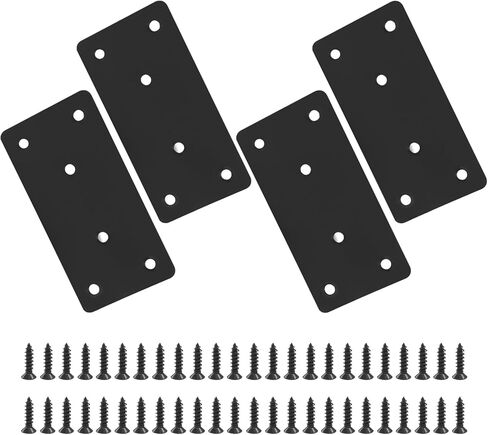 Zorfeter 4 Pack 4" x 2" (L x W) Black Flat Mending Plate, Metal Joining Bracket with Holes Stainless Steel Brace, Straight Steel Fixing Plate for Wood Furniture/Fence Assembly in Kuwait
