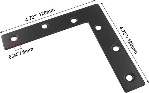 Hordion 6Pcs 5 x 5 Inch L Shape Flat Corner Brace (120 X 120mm), Right Angle Bracket Black Heavy Duty Repair Mending Plates for Wood Furniture Chair Drawer Cabinet in Kuwait