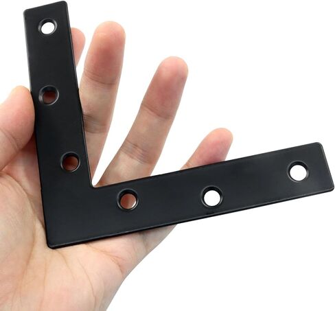 Hordion 6Pcs 5 x 5 Inch L Shape Flat Corner Brace (120 X 120mm), Right Angle Bracket Black Heavy Duty Repair Mending Plates for Wood Furniture Chair Drawer Cabinet in Kuwait