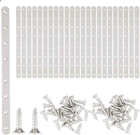 24 Pcs 12" Flat Mending Plates Stainless Steel Straight Brackets Metal Brackets with Holes Repair Fixing Bracket for Wood Connector with 192 Screws in Kuwait