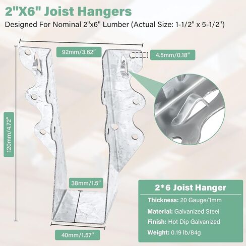 25 PCS 2"x8"Joist Hanger,20 Gauge Double Shear Face Mount Rafter Hanger for Deck Brackets,Rafter Brackets,Hurricane Ties for rafters in Kuwait