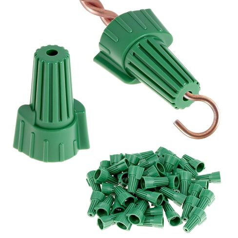 QWORK Winged Ground Wire Connectors Nuts with Hole, 100 Pcs 14-10 AWG Twist-On Electrical Wire Caps for Cable Grounding, Green in Saudi Arabia