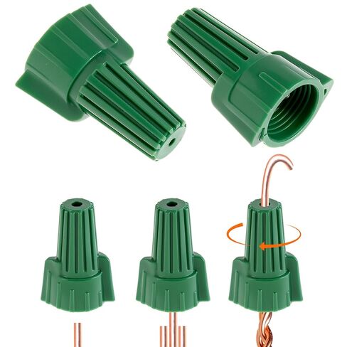QWORK Winged Ground Wire Connectors Nuts with Hole, 100 Pcs 14-10 AWG Twist-On Electrical Wire Caps for Cable Grounding, Green in Saudi Arabia