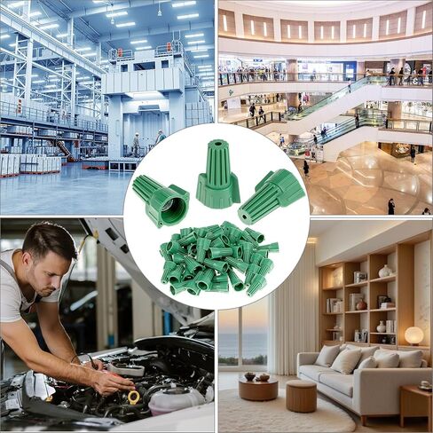 QWORK Winged Ground Wire Connectors Nuts with Hole, 100 Pcs 14-10 AWG Twist-On Electrical Wire Caps for Cable Grounding, Green in Saudi Arabia