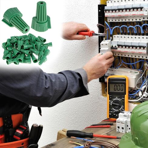 QWORK Winged Ground Wire Connectors Nuts with Hole, 100 Pcs 14-10 AWG Twist-On Electrical Wire Caps for Cable Grounding, Green in Saudi Arabia