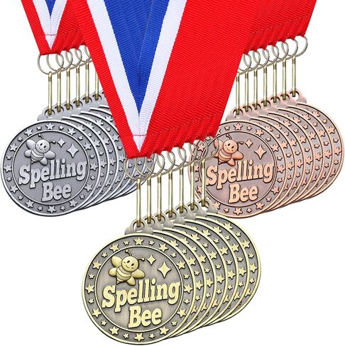 Quelay 30 Pcs Spelling Bee Honeycomb Medals Bulk 2 Inch Gold, Silver, Bronze Spelling Bee Award Medals with Neck Ribbon Metal Trophy Award Prize Gift for Kids Adults Competitions Trophy Party Supplies in Saudi Arabia