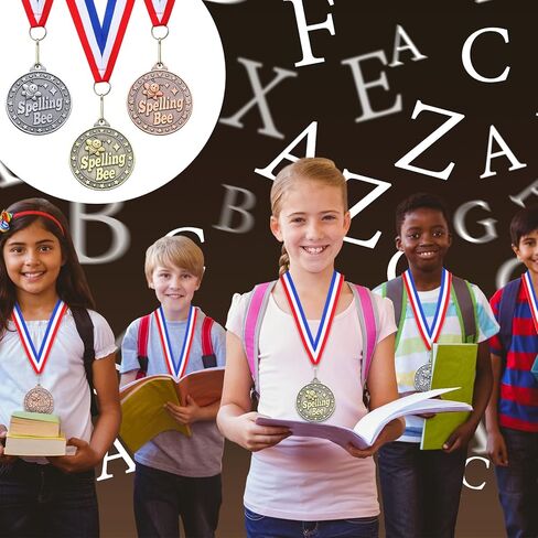 Quelay 30 Pcs Spelling Bee Honeycomb Medals Bulk 2 Inch Gold, Silver, Bronze Spelling Bee Award Medals with Neck Ribbon Metal Trophy Award Prize Gift for Kids Adults Competitions Trophy Party Supplies in Saudi Arabia