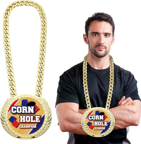 Soulchen Champion Chain Award Medal 6'' Jumbo Gold Color Awards Medal Athlete Prize Gifts with 34'' Turnover Chain for Contest Reward Family Reunions in Saudi Arabia