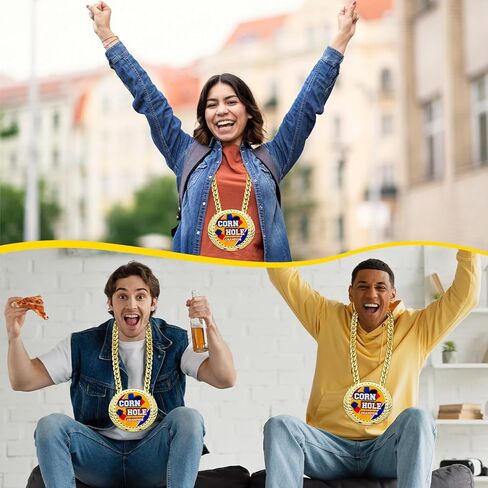 Soulchen Champion Chain Award Medal 6'' Jumbo Gold Color Awards Medal Athlete Prize Gifts with 34'' Turnover Chain for Contest Reward Family Reunions in Saudi Arabia