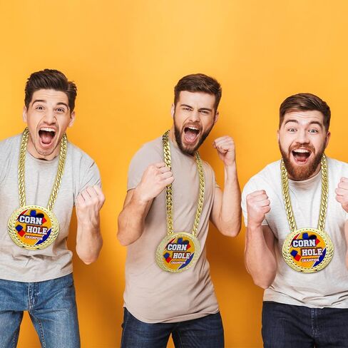 Soulchen Champion Chain Award Medal 6'' Jumbo Gold Color Awards Medal Athlete Prize Gifts with 34'' Turnover Chain for Contest Reward Family Reunions in Saudi Arabia