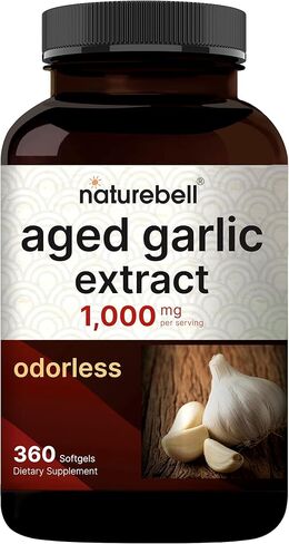 مستخلص الثوم المعتق من NatureBell 1000 مجم، لعمر أكثر من عامين، 360 كبسولة هلامية عديمة الرائحة - الآليوم ساتيفوم - مصنوع من زيت MCT - غير معدل وراثيًا، خالي من الغلوتين in Saudi Arabia