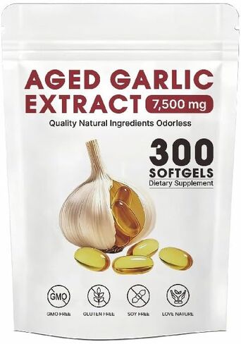Aged Garlic Extract 300 Softgels - 7500mg High Potency, Odorless Garlic, Non-GMO Aged Garlic Supplement for Heart Health, Immune Support & Antioxidant Benefits | 2 Years Aged Garlic Extract in Saudi Arabia