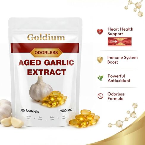مستخلص الثوم المسن 7500 مجم كبسولات هلامية عديمة الرائحة - كبسولات مستخلص الثوم المسن لصحة القلب وضغط الدم ودعم المناعة، ثوم عضوي عديم الرائحة للبالغين، عدد 300 in Kuwait