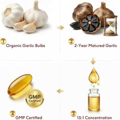 مستخلص الثوم المسن 7500 مجم كبسولات هلامية عديمة الرائحة - كبسولات مستخلص الثوم المسن لصحة القلب وضغط الدم ودعم المناعة، ثوم عضوي عديم الرائحة للبالغين، عدد 300 in Kuwait