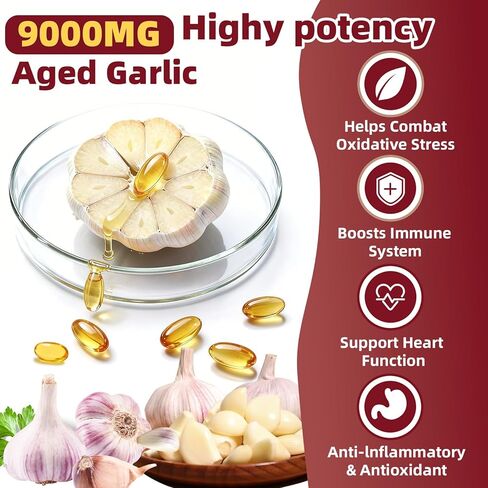 Aged Garlic Extract – 9000mg Odorless 2 Years Organic Aged Garlic Supplements with Elderberry, Vitamin E & Zinc for Heart & Immune Support, Potent Antioxidant Supplements, Vegetarian, 300 Softgels in Saudi Arabia