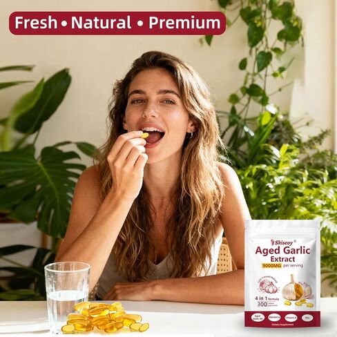 Aged Garlic Extract – 9000mg Odorless 2 Years Organic Aged Garlic Supplements with Elderberry, Vitamin E & Zinc for Heart & Immune Support, Potent Antioxidant Supplements, Vegetarian, 300 Softgels in Saudi Arabia