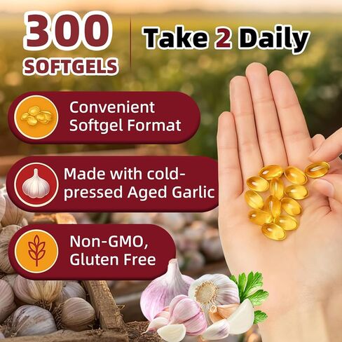 Aged Garlic Extract – 9000mg Odorless 2 Years Organic Aged Garlic Supplements with Elderberry, Vitamin E & Zinc for Heart & Immune Support, Potent Antioxidant Supplements, Vegetarian, 300 Softgels in Saudi Arabia