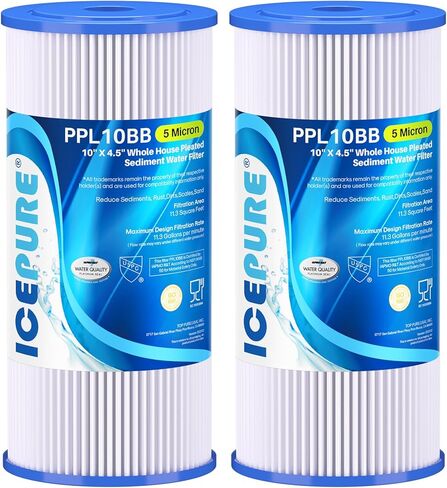 ICEPURE 5 Micron 10" x 4.5" Whole House Sediment Pleated Water Filter Replacement for GE FXHSC, Culligan R50-BBSA, Pentek R50-BB, DuPont WFHDC3001, W50PEHD, GXWH40L, GXWH35F for Well Water, 2PACK in Kuwait