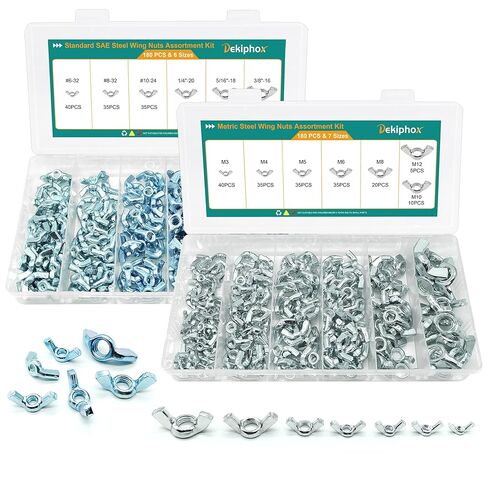 360PCS Wing Nuts Assortment Kit, Metric & SAE Wingnuts 13 Sizes Carbon Steel Zinc Plated Butterfly Wing Nut M3-M12, #6-32 to 3/8"-16 Hardware Fasteners in Saudi Arabia