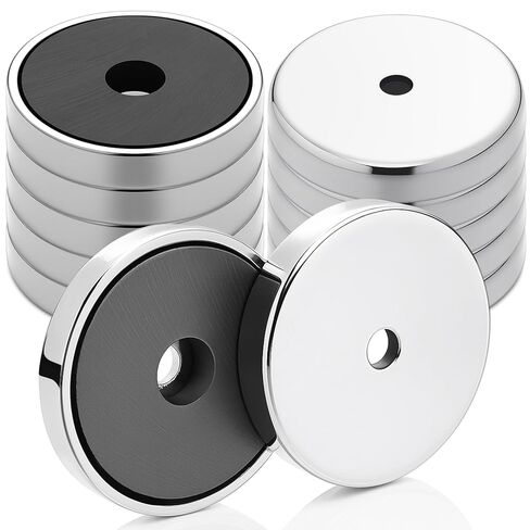 12 Pcs Ceramic Ferrite Round Base Magnet with Chrome Plated Steel Cup, Cup Diameter: 1.42", Center Hole: 0.19", Thickness: 0.26" Heavy-Duty Magnets for R Tool Rack, Cabinet Fixture in Saudi Arabia