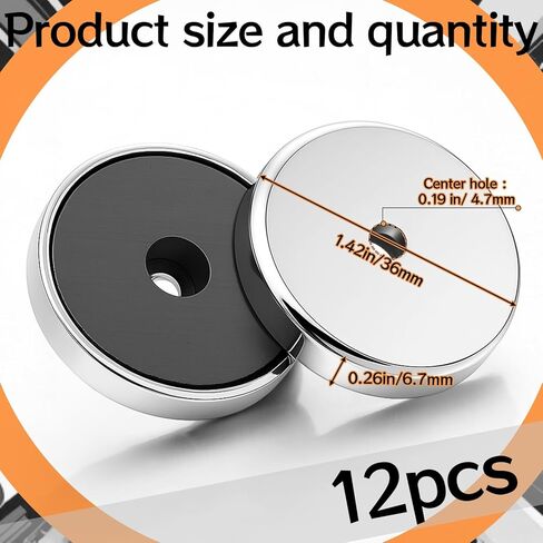 12 Pcs Ceramic Ferrite Round Base Magnet with Chrome Plated Steel Cup, Cup Diameter: 1.42", Center Hole: 0.19", Thickness: 0.26" Heavy-Duty Magnets for R Tool Rack, Cabinet Fixture in Saudi Arabia