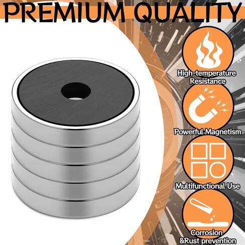 12 Pcs Ceramic Ferrite Round Base Magnet with Chrome Plated Steel Cup, Cup Diameter: 1.42", Center Hole: 0.19", Thickness: 0.26" Heavy-Duty Magnets for R Tool Rack, Cabinet Fixture in Saudi Arabia