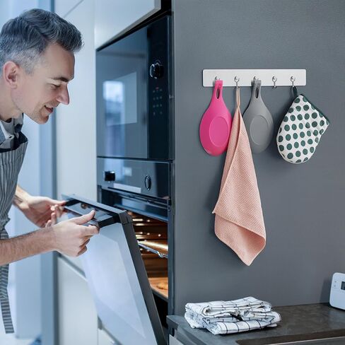 رف خطاف مغناطيسي من BTLIN، من الفولاذ المقاوم للصدأ، تثبيت مغناطيسي قوي، مثالي للمطبخ، الثلاجة، المرآب، الشواء، الأدوات، 5 خطافات، 30 سم، مقاوم للصدأ، لمسة نهائية فضية عصرية in Kuwait