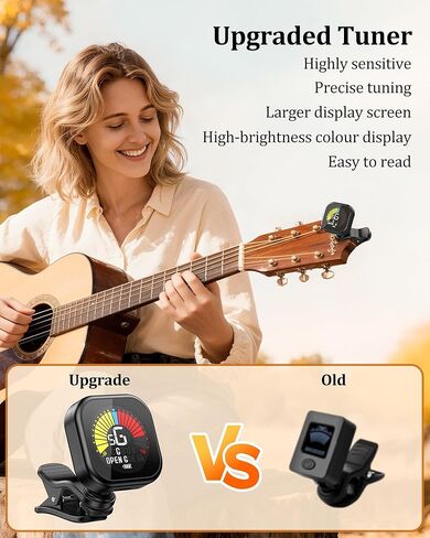 2Pack New Bee Guitar Tuner Clip-On Rechargeable with Color Screen 360° Rotatable Acoustic Chromatic Open Tuning for Guitar, Bass, Ukulele, Violin, Cello in Kuwait