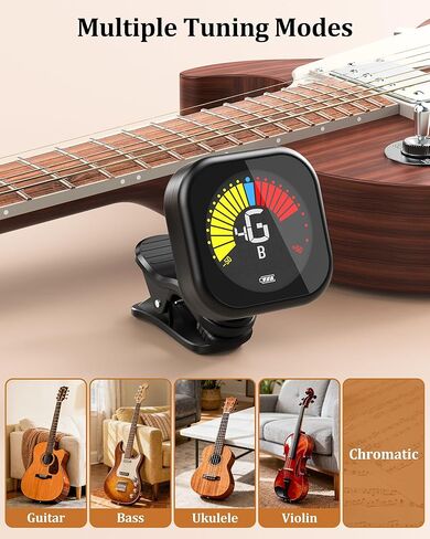 2Pack New Bee Guitar Tuner Clip-On Rechargeable with Color Screen 360° Rotatable Acoustic Chromatic Open Tuning for Guitar, Bass, Ukulele, Violin, Cello in Kuwait