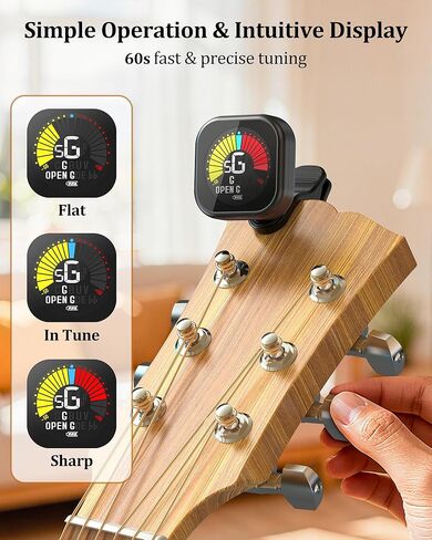 2Pack New Bee Guitar Tuner Clip-On Rechargeable with Color Screen 360° Rotatable Acoustic Chromatic Open Tuning for Guitar, Bass, Ukulele, Violin, Cello in Kuwait