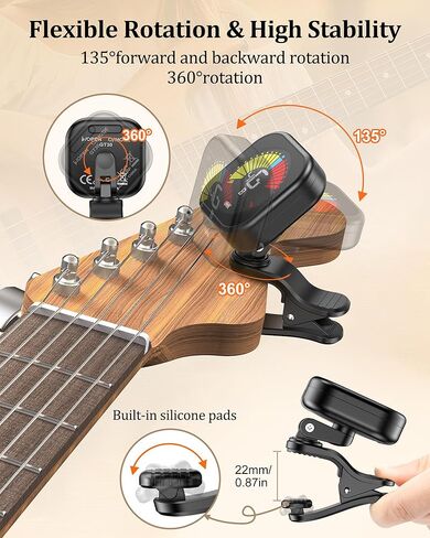 2Pack New Bee Guitar Tuner Clip-On Rechargeable with Color Screen 360° Rotatable Acoustic Chromatic Open Tuning for Guitar, Bass, Ukulele, Violin, Cello in Kuwait