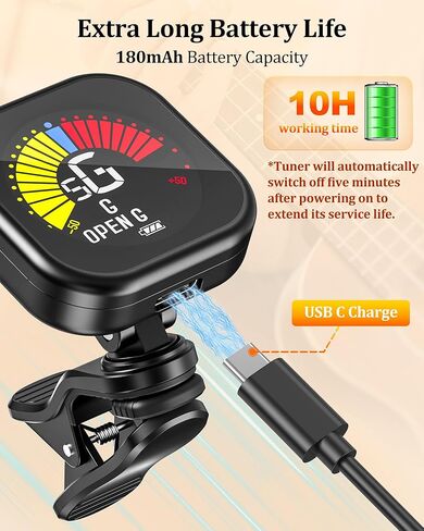 2Pack New Bee Guitar Tuner Clip-On Rechargeable with Color Screen 360° Rotatable Acoustic Chromatic Open Tuning for Guitar, Bass, Ukulele, Violin, Cello in Kuwait