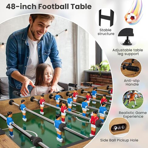 طاولة كرة قدم مقاس 48 بوصة، طاولة ألعاب بحجم المنافسة مع دعم أرجل الطاولة قابل للتعديل، 3 كرات للبالغين، المنزل، غرفة الألعاب in Kuwait