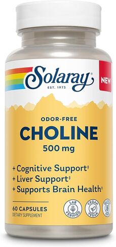 SOLARAY Choline 500 mg – Cognitive, Brain Health and Liver Support Supplement – Powerful Brain Supplement & Choline Source for Adults – Odor-Free, Vegan Liquid VegCaps – 60 Servings, 60 Capsules in Saudi Arabia