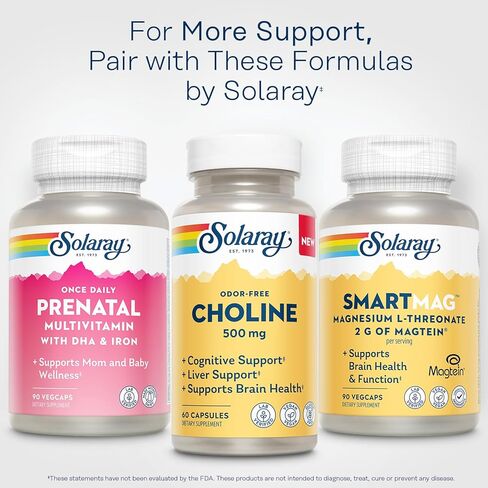 SOLARAY Choline 500 mg – Cognitive, Brain Health and Liver Support Supplement – Powerful Brain Supplement & Choline Source for Adults – Odor-Free, Vegan Liquid VegCaps – 60 Servings, 60 Capsules in Saudi Arabia