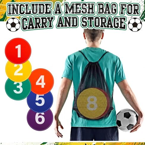 Shappy 24 Pcs Poly Spot Markers with Carry Bag 9 Inches Numbered Floor Dots Anti-Slip Spot Markers Waterproof Flat Field Cones Circles Poly Dots for Agility Drills Basketball Football Training Gym in Saudi Arabia