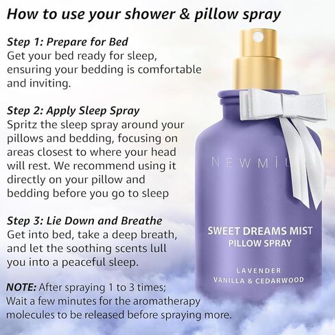 Sweet Dreams Sleep Pillow Spray Lavender Vanilla Cedarwood Essential Oils Aromatherapy Mist Calming Stress Relief Bedtime Shower Spray Self Care Gift in Kuwait