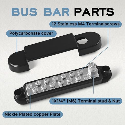 Marine Bus Bars, 1/4-inch Studs and 12#8 Terminal Screws, 12V 150A Power Distribution Ground Bus Bar, Suitable for Marine, Automotive, and Solar Wiring in Kuwait