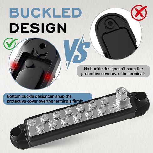 Marine Bus Bars, 1/4-inch Studs and 12#8 Terminal Screws, 12V 150A Power Distribution Ground Bus Bar, Suitable for Marine, Automotive, and Solar Wiring in Kuwait