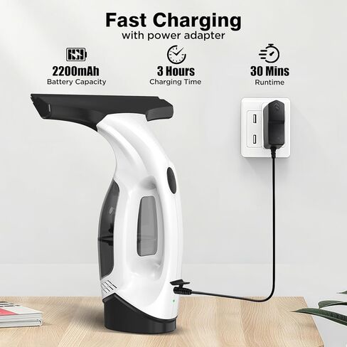 ممسحة مكنسة كهربائية لاسلكية للنافذة، أداة تنظيف النوافذ الكهربائية مع خزان تجميع المياه، مجموعة تنظيف النوافذ، ممسحة دش للأبواب الزجاجية والنوافذ والمرايا والسيارة in Kuwait