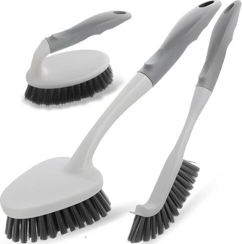 3 Pack Heavy Duty Scrub Brush Set for Household Use, Long Scrub Brush, Handheld Scrub Brush, and Crevice Brush with a Scraper Head for Cleaning Bathroom, Tile, Grout, Tub, Floor, Sink in Saudi Arabia