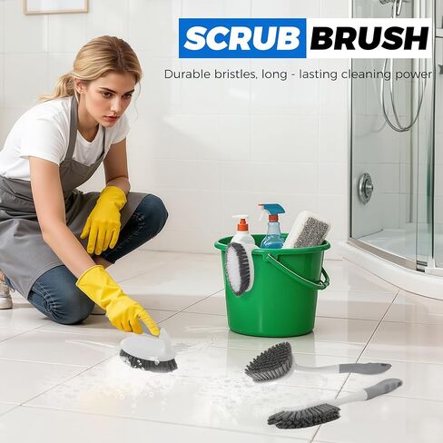 3 Pack Heavy Duty Scrub Brush Set for Household Use, Long Scrub Brush, Handheld Scrub Brush, and Crevice Brush with a Scraper Head for Cleaning Bathroom, Tile, Grout, Tub, Floor, Sink in Saudi Arabia