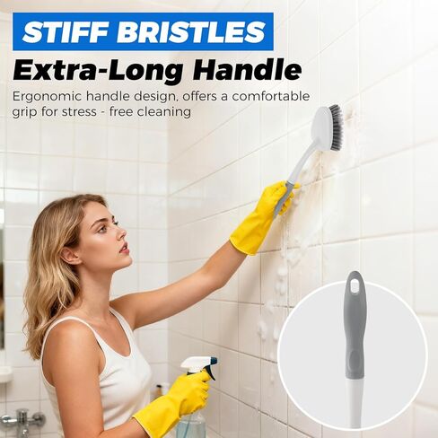 3 Pack Heavy Duty Scrub Brush Set for Household Use, Long Scrub Brush, Handheld Scrub Brush, and Crevice Brush with a Scraper Head for Cleaning Bathroom, Tile, Grout, Tub, Floor, Sink in Saudi Arabia