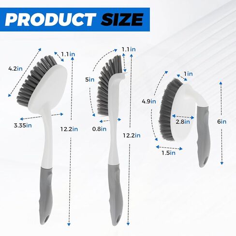 3 Pack Heavy Duty Scrub Brush Set for Household Use, Long Scrub Brush, Handheld Scrub Brush, and Crevice Brush with a Scraper Head for Cleaning Bathroom, Tile, Grout, Tub, Floor, Sink in Saudi Arabia