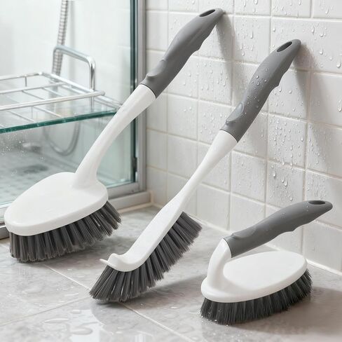 3 Pack Heavy Duty Scrub Brush Set for Household Use, Long Scrub Brush, Handheld Scrub Brush, and Crevice Brush with a Scraper Head for Cleaning Bathroom, Tile, Grout, Tub, Floor, Sink in Saudi Arabia
