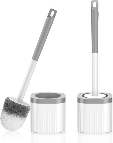Toilet Brush, 3 Pack Compact Toilet Bowl Brush and Holder Set with Nylon Bristles Toilet Cleaner Brush Hidden Toilet Scrubber Brush for Bathroom Cleaning, Grey & White in Saudi Arabia